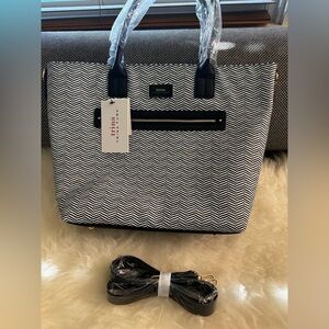 Trina Turk Black and White Tote Bag with Chevron Design